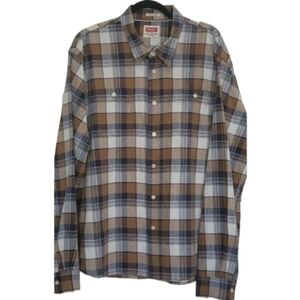 Wrangler Mens Flex For Comfort Long Sleeve Plaid Brown & Blue Shirt 2XL/2TG